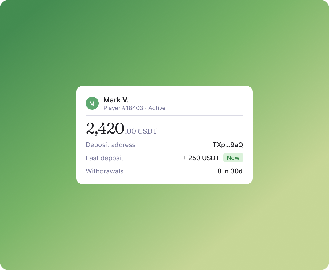 User wallet balance card on a green gradient