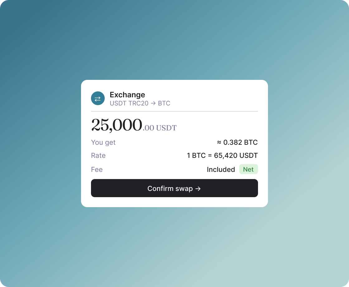 Currency exchange UI on a teal gradient